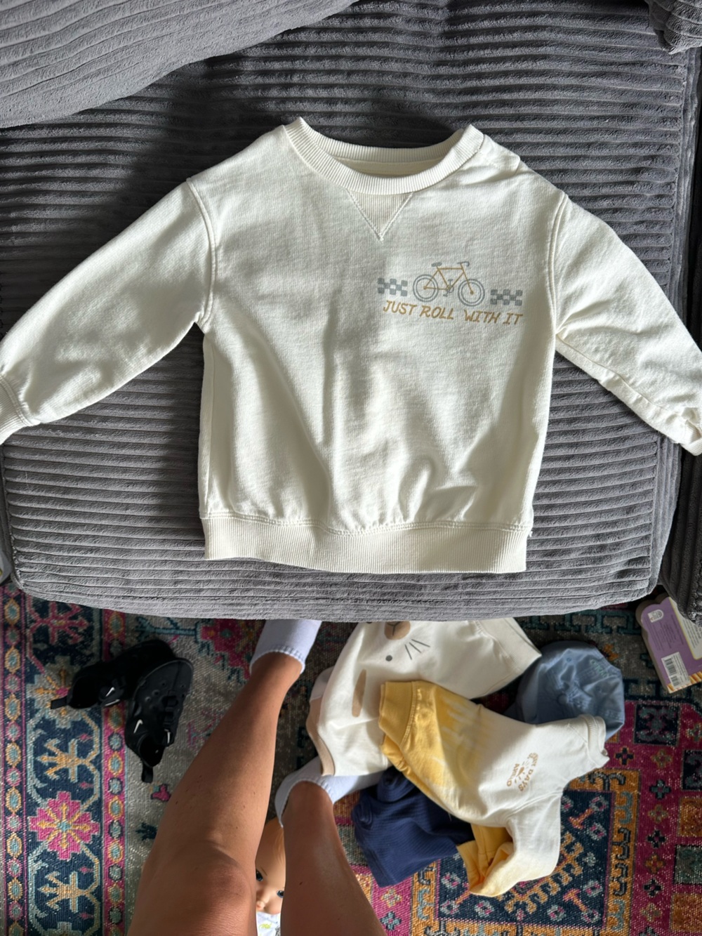 Kids Cream Graphic Sweatshirt - Bicycle "Just Roll With It"
